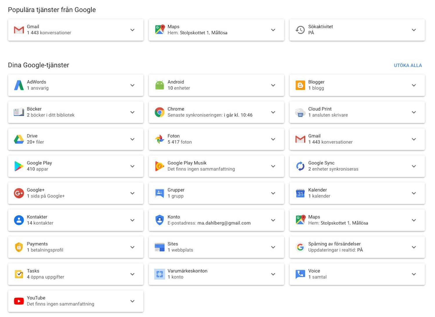 Google Översikt Google dashboard